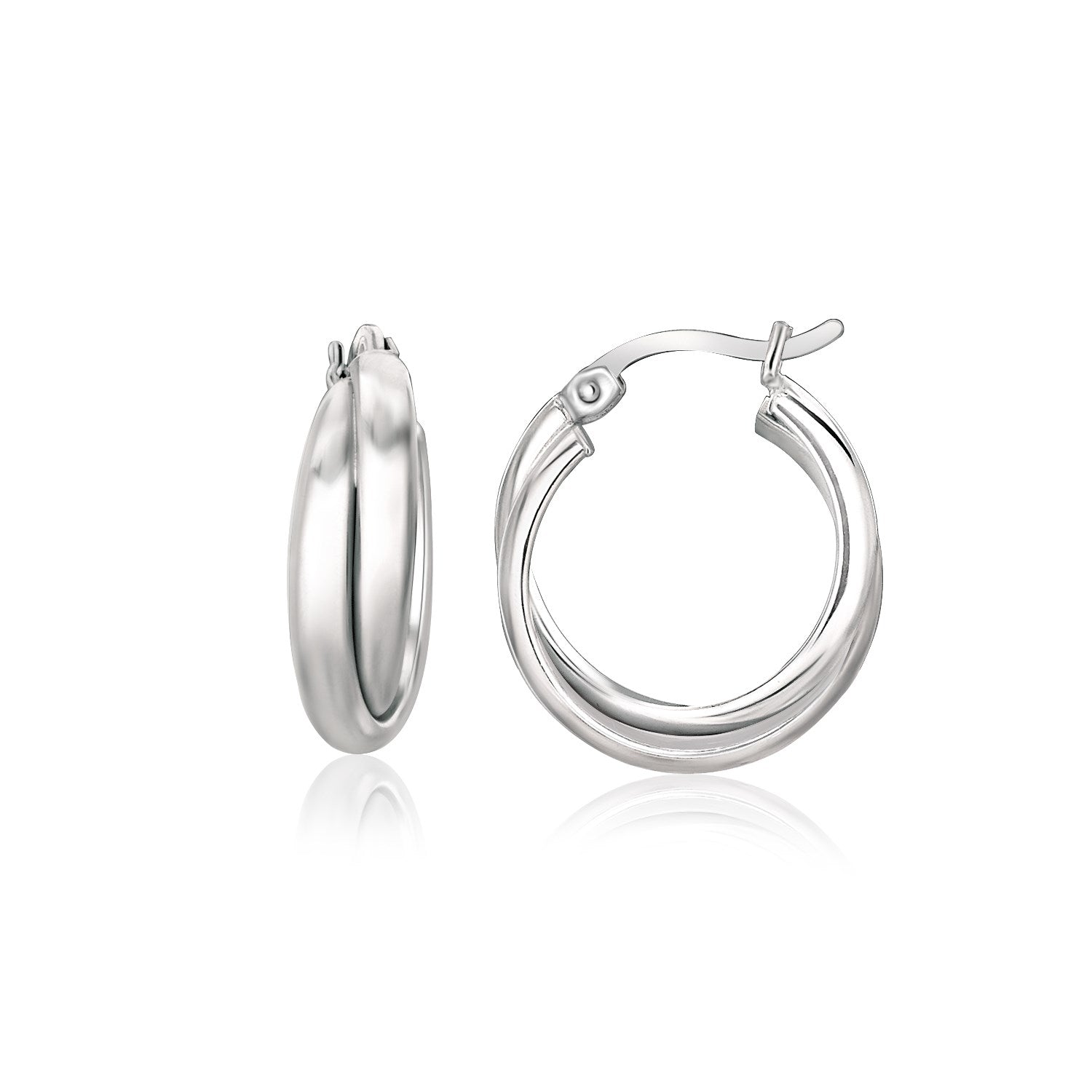 Sterling Silver Dual Round Entwined Hoop Earrings in a sleek high-contrast midnight luxury editorial style