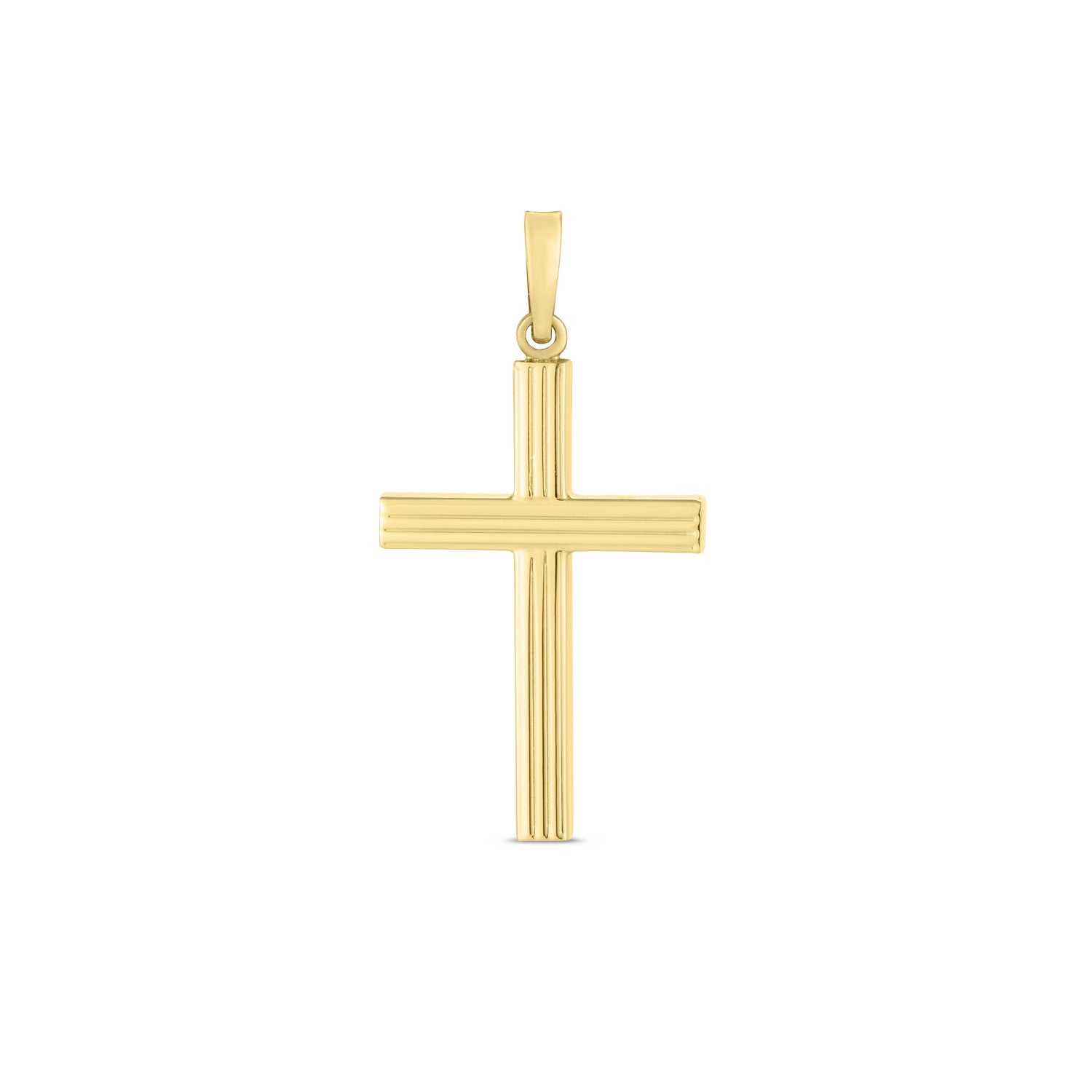 14k Yellow Gold High Polish Ribber Cross Pendant in a sleek high-contrast midnight luxury editorial style