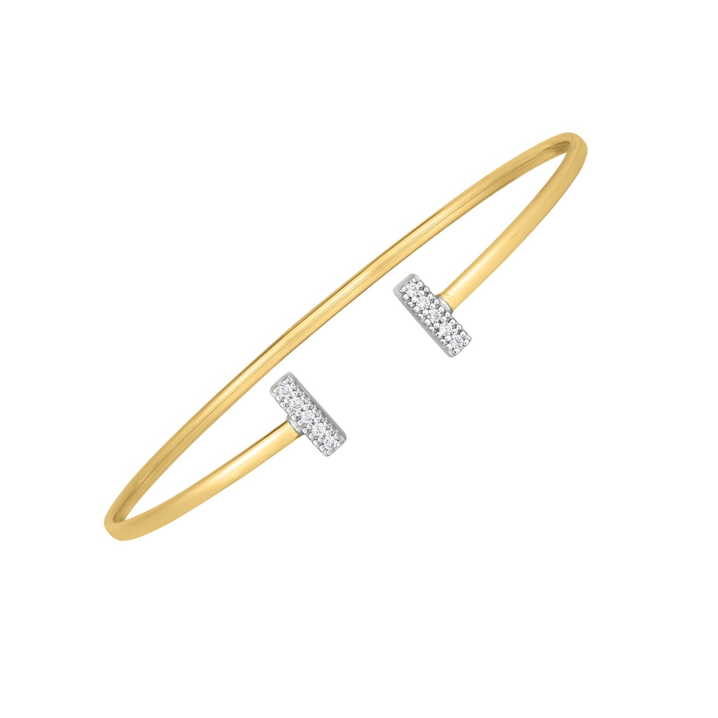 14k Two Tone Gold Diamond Tee Bar Bangle (2.00 mm) in a sleek high-contrast midnight luxury editorial style