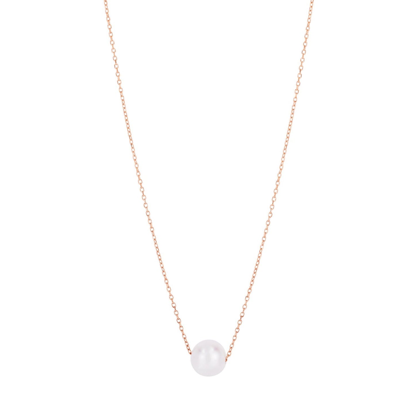 14k Rose Gold Pearl Solitaire Necklace in a sleek high-contrast midnight luxury editorial style