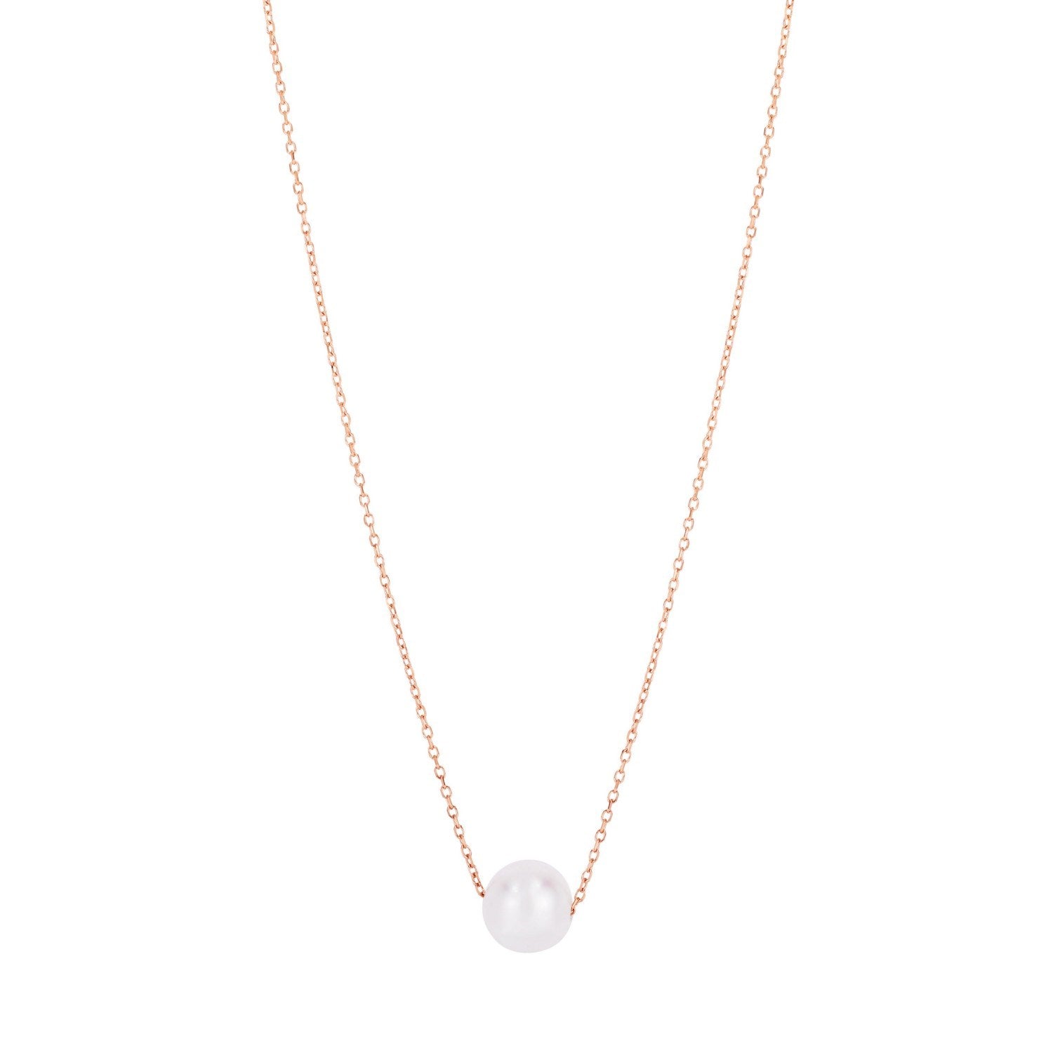 14k Rose Gold Pearl Solitaire Necklace in a sleek high-contrast midnight luxury editorial style