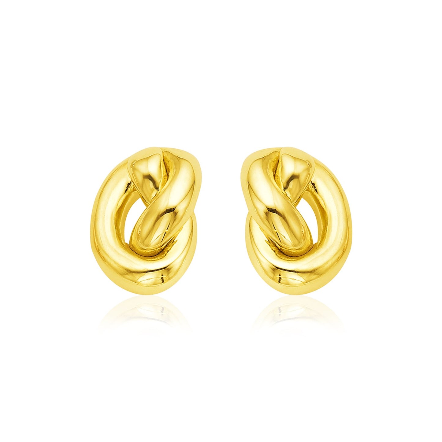 14k Yellow Gold Polished Knot Earrings in a sleek high-contrast midnight luxury editorial style