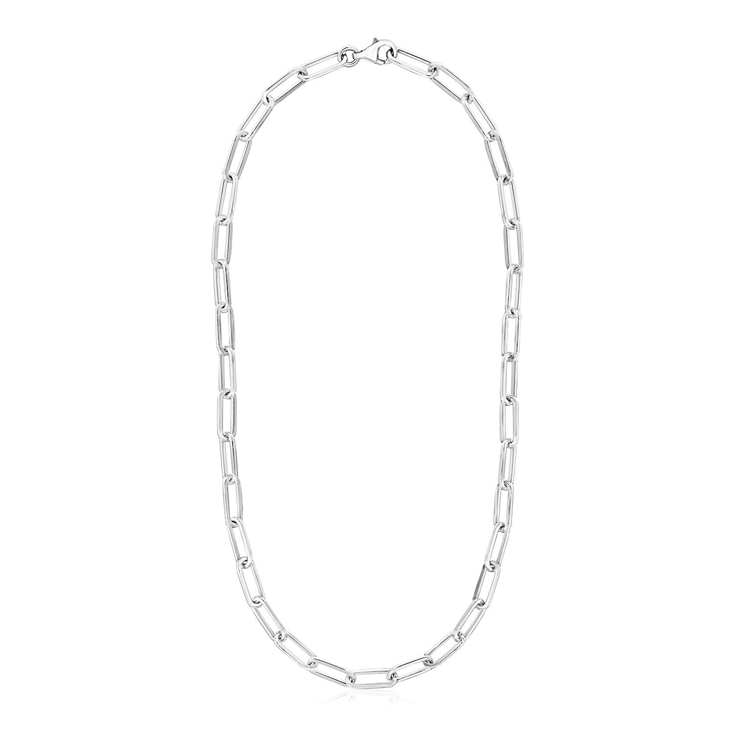 Sterling Silver Paperclip Chain Necklace in a sleek high-contrast midnight luxury editorial style
