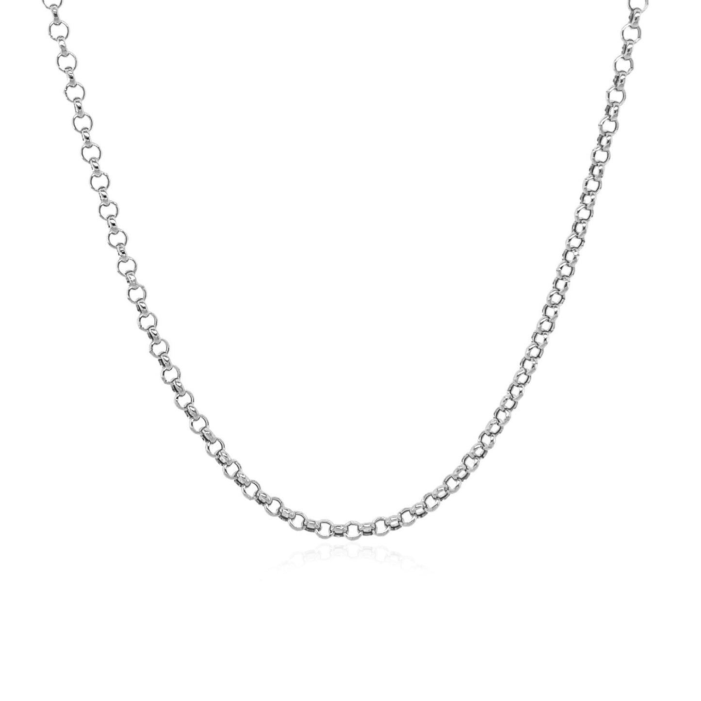 14k White Gold Rolo Chain (1.90 mm) in a sleek high-contrast midnight luxury editorial style