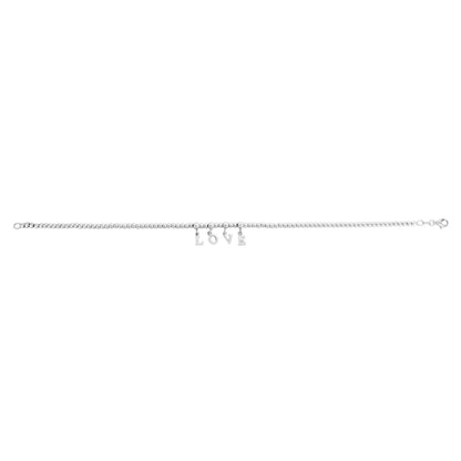 Sterling Silver Rhodium Plated Love Beaded Anklet