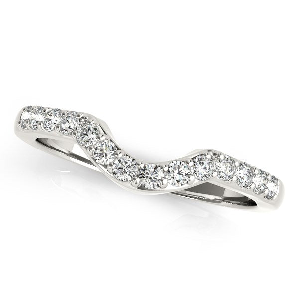 14k White Gold Pave Set Diamond Curved Wedding Band (1/4 cttw) in a sleek high-contrast midnight luxury editorial style