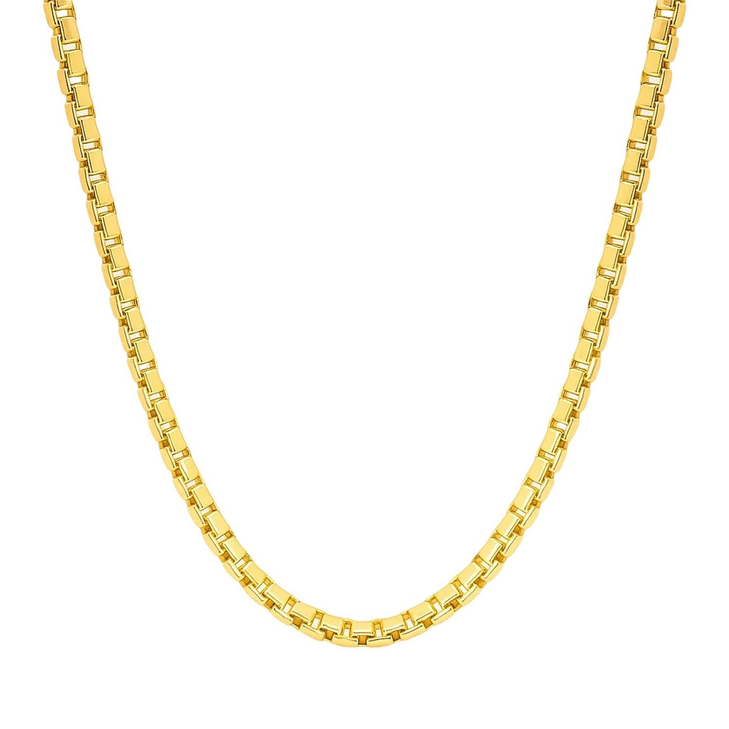 14k Yellow Gold Semi Solid Box Chain (2.5 mm) in a sleek high-contrast midnight luxury editorial style