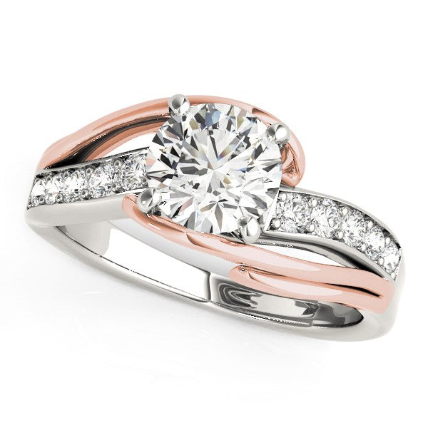 14k White And Rose Gold Bypass Shank Diamond Engagement Ring (1 1/8 cttw) in a sleek high-contrast midnight luxury editorial