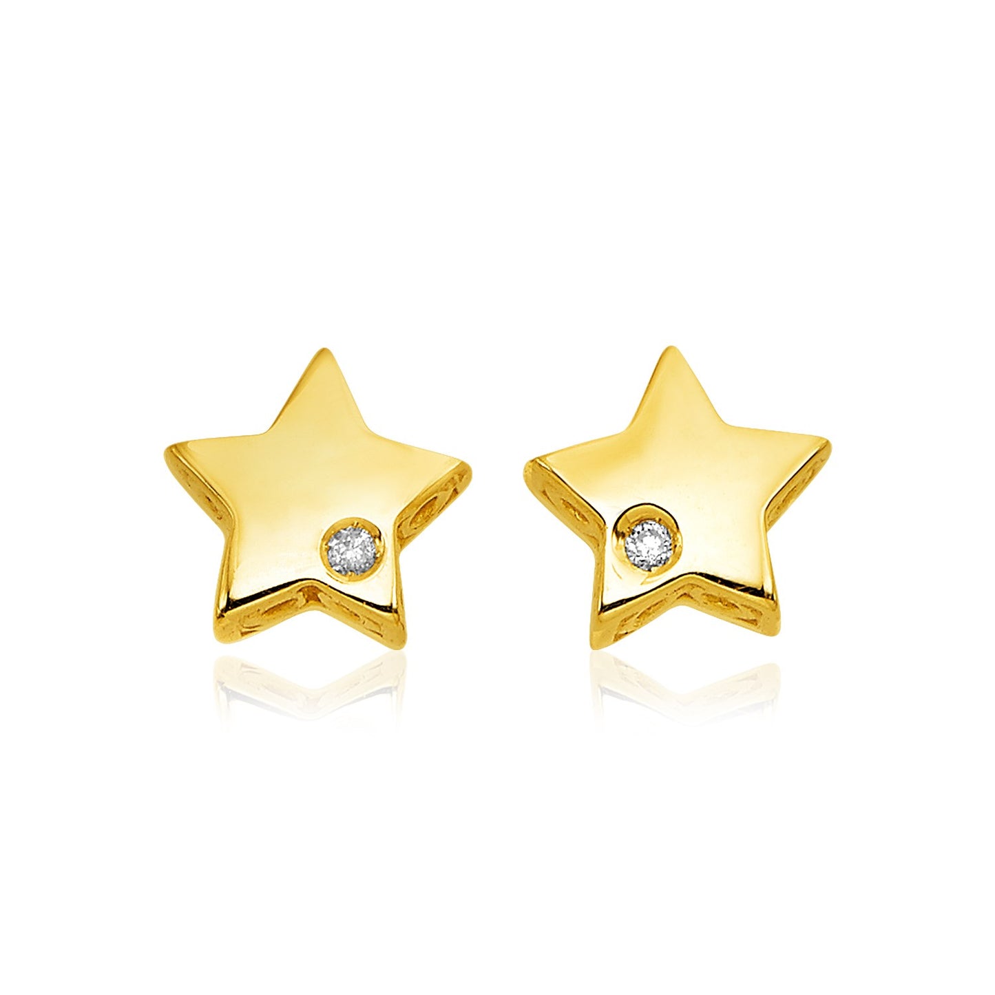 14k Yellow Gold Polished Star Earrings with Diamonds(6.5mm) in a sleek high-contrast midnight luxury editorial style