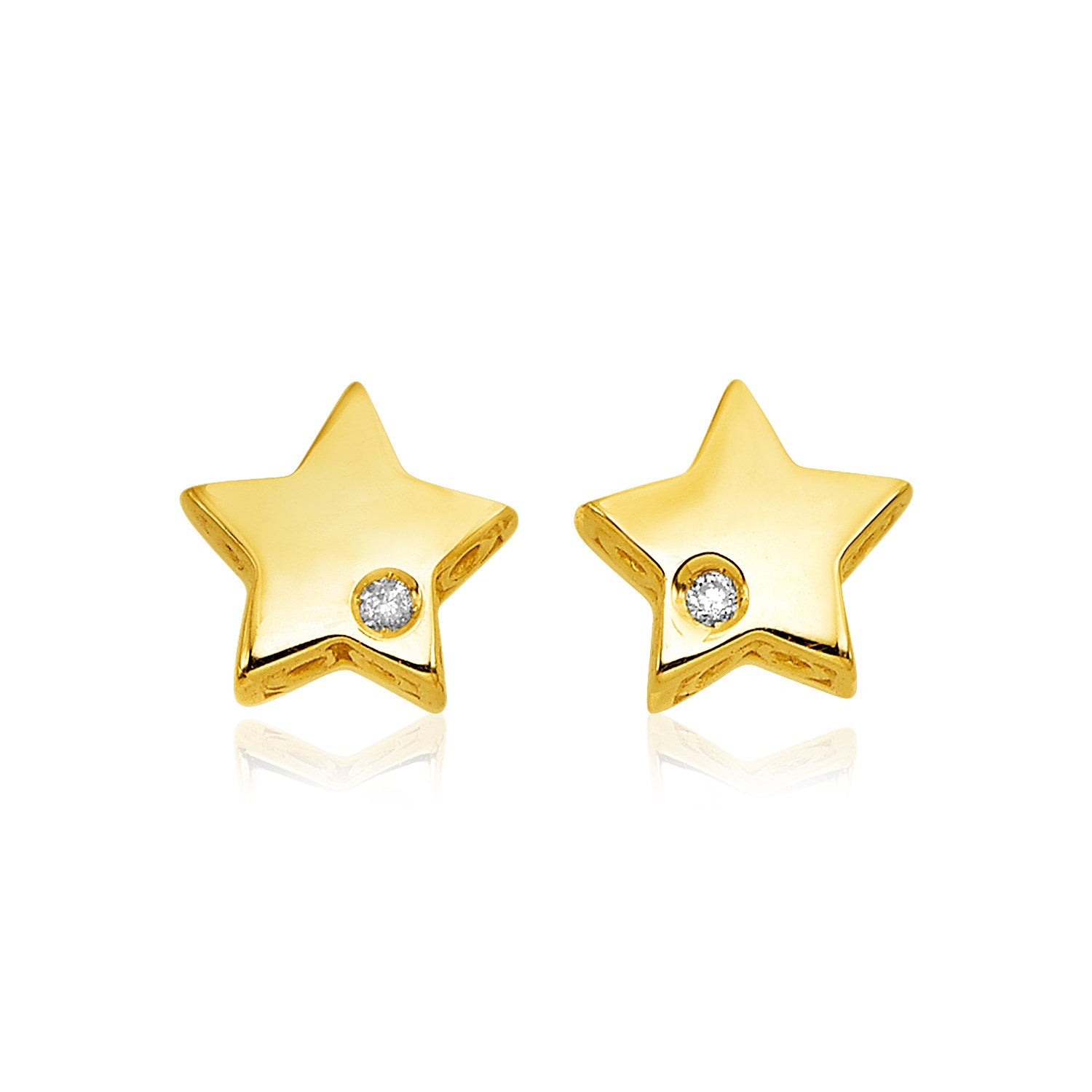 14k Yellow Gold Polished Star Earrings with Diamonds(6.5mm) in a sleek high-contrast midnight luxury editorial style