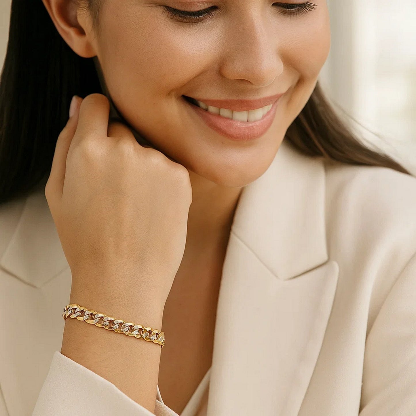 14k Two Tone Gold Pave Curb Bracelet (3.60 mm)