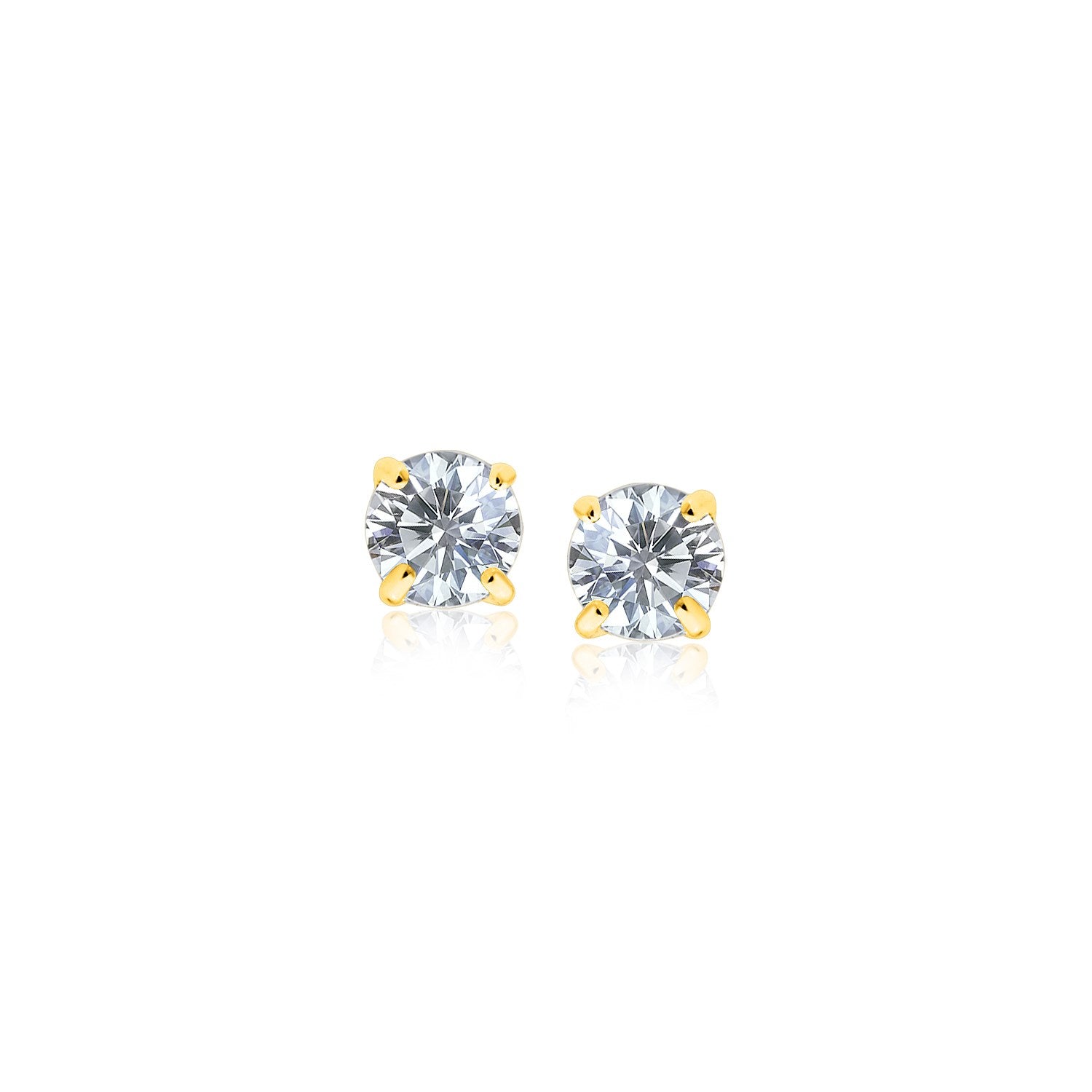 14k Yellow Gold Stud Earrings with White Hue Faceted Cubic Zirconia(3mm) in a sleek high-contrast midnight luxury editorial s