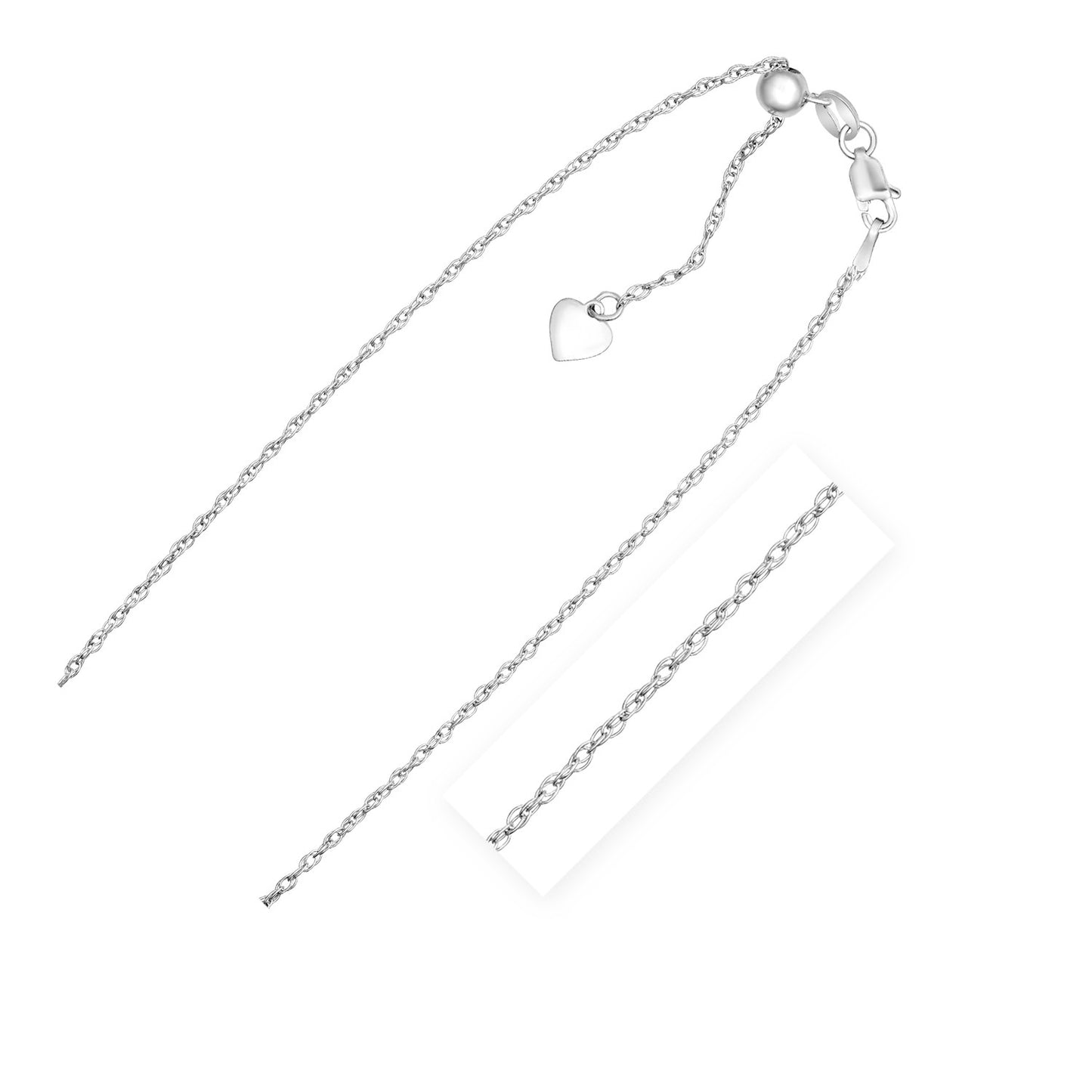Sterling Silver 1.5mm Adjustable Rope Chain (1.50 mm) in a sleek high-contrast midnight luxury editorial style