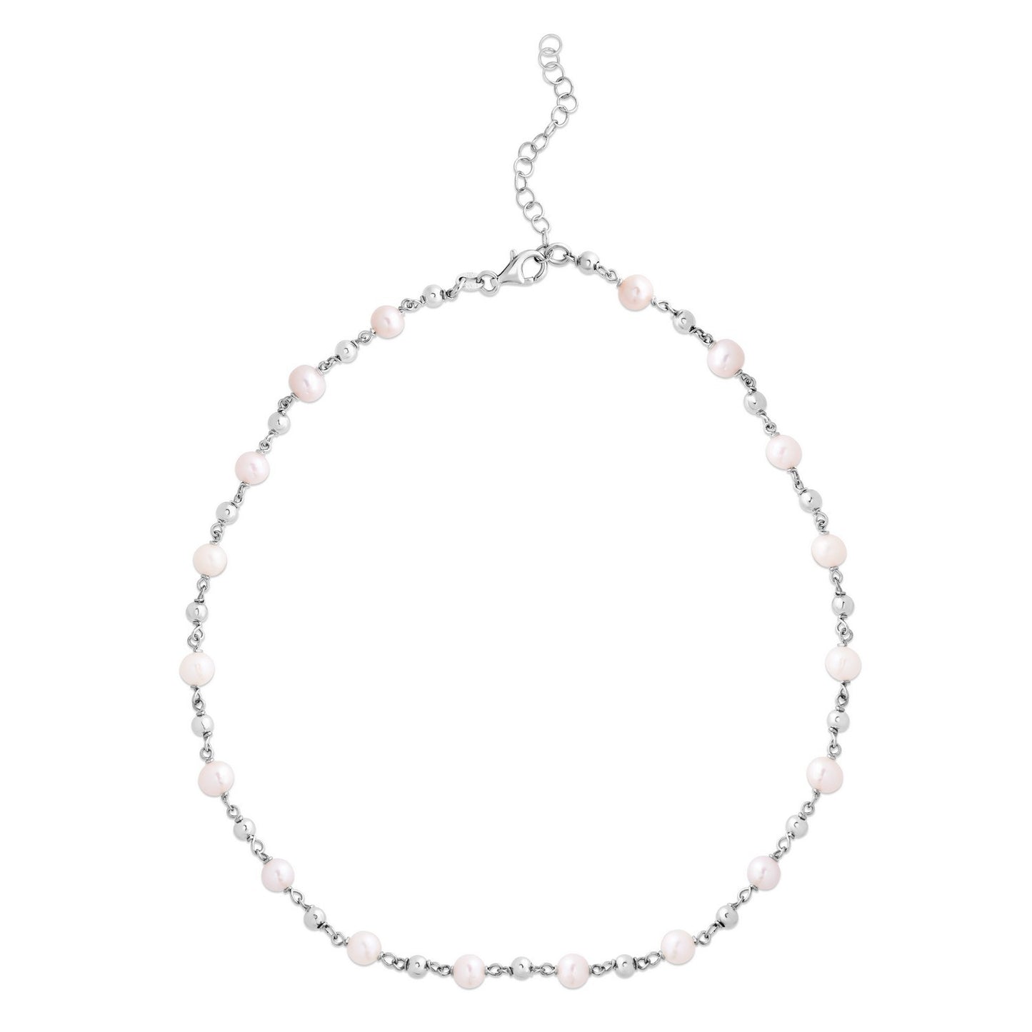 Sterling Silver Rhodium Plated Pearl Bead Bracelet