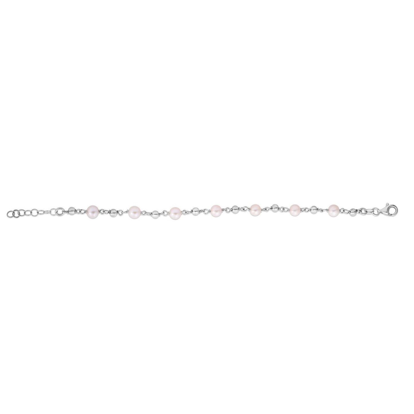 Sterling Silver Rhodium Plated Pearl Bead Bracelet