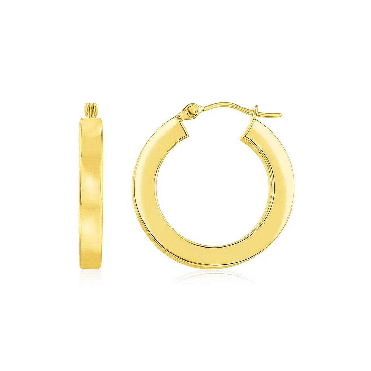 14K Yellow Gold Square Tube Hoop Earrings(3x20mm) in a sleek high-contrast midnight luxury editorial style