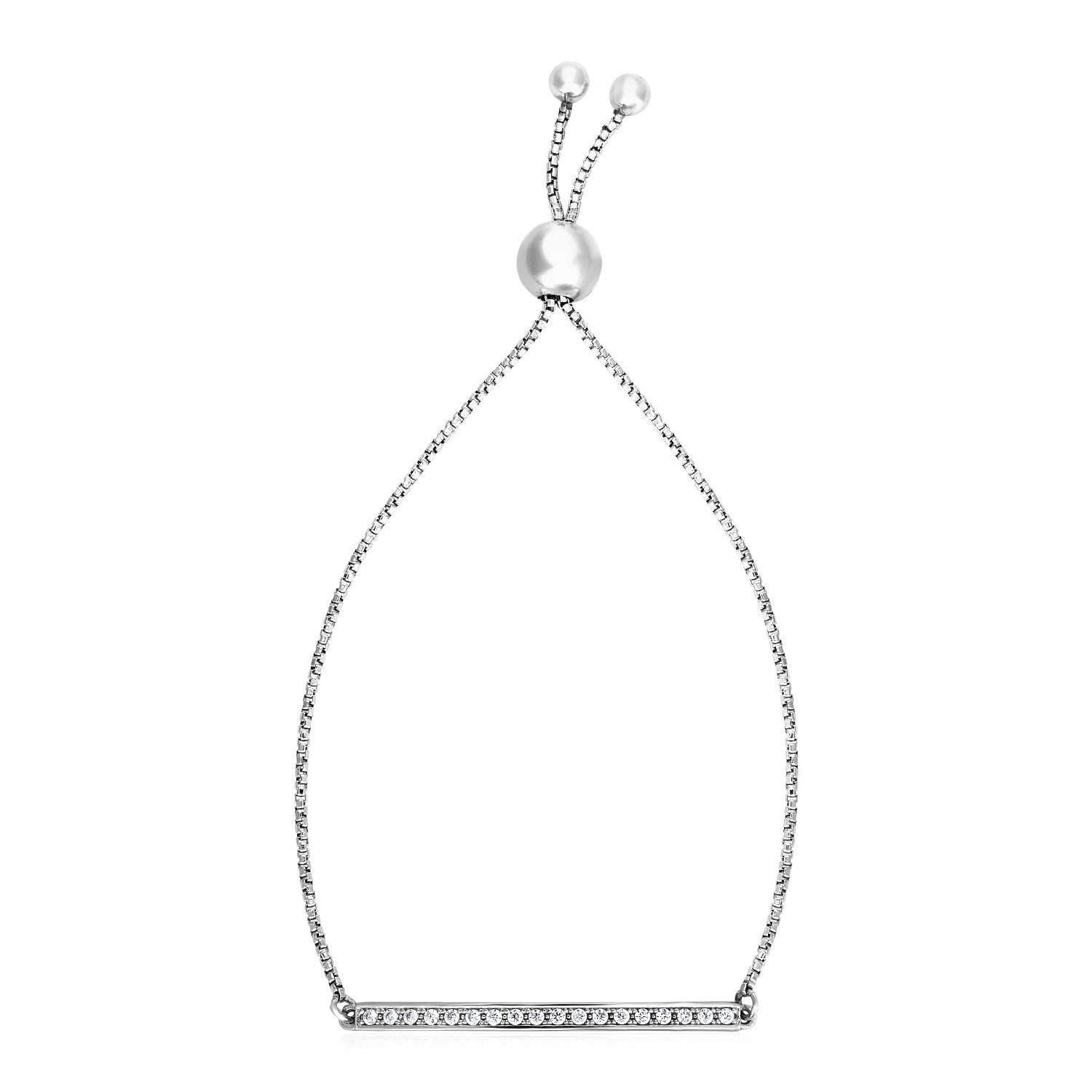 Adjustable Bar Bracelet with Cubic Zirconia in Sterling Silver (1.20 mm) in a sleek high-contrast midnight luxury editorial s