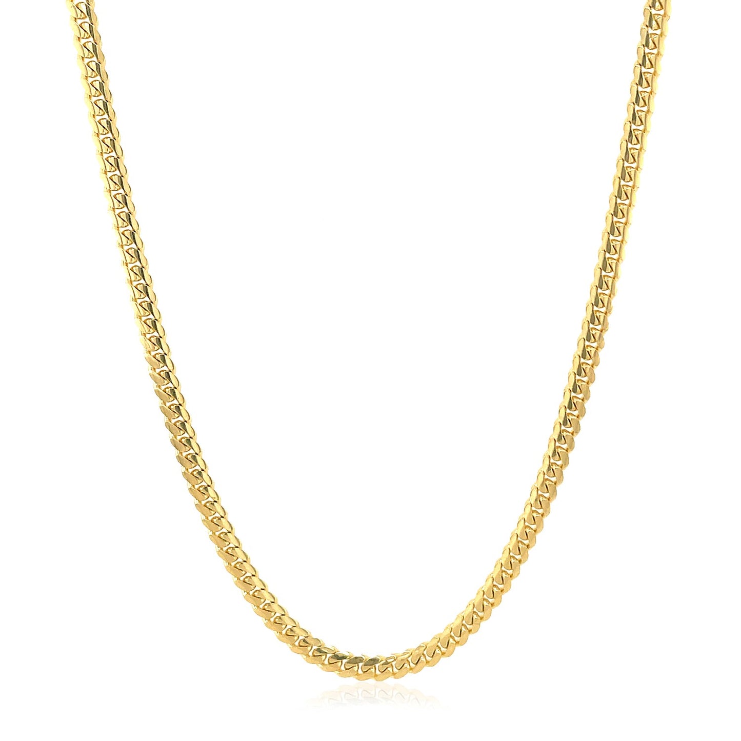 14k Yellow Gold Classic Solid Miami Cuban Chain (2.60 mm) in a sleek high-contrast midnight luxury editorial style