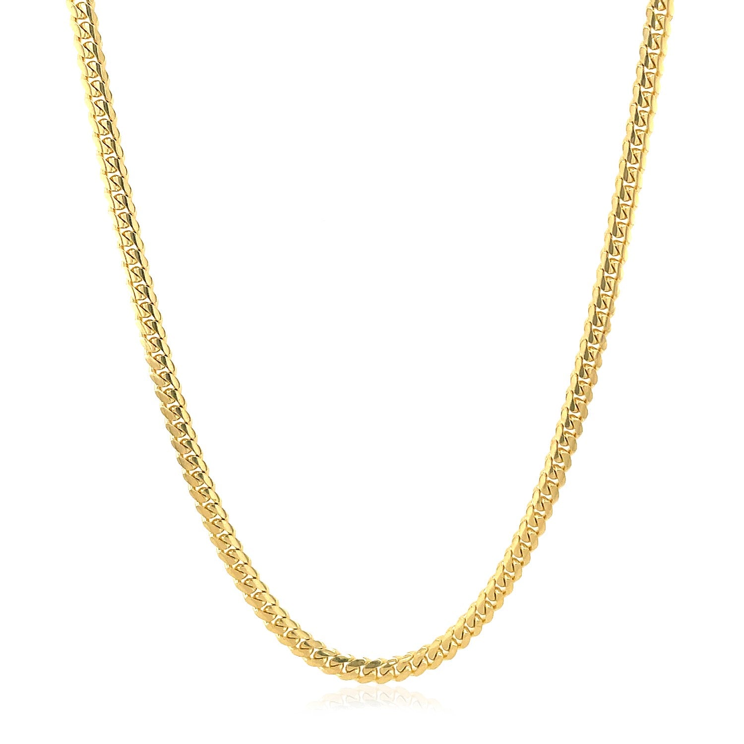 14k Yellow Gold Classic Solid Miami Cuban Chain (2.60 mm) in a sleek high-contrast midnight luxury editorial style