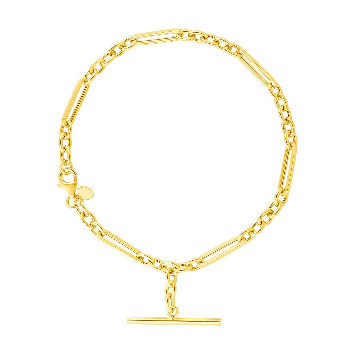 14k Yellow Gold Alternating Oval and Round Chain Bracelet with Toggle (3.90 mm) in a sleek high-contrast midnight luxury edit