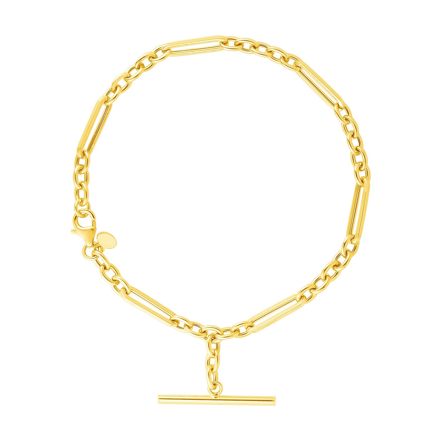 14k Yellow Gold Alternating Oval and Round Chain Bracelet with Toggle (3.90 mm) in a sleek high-contrast midnight luxury edit