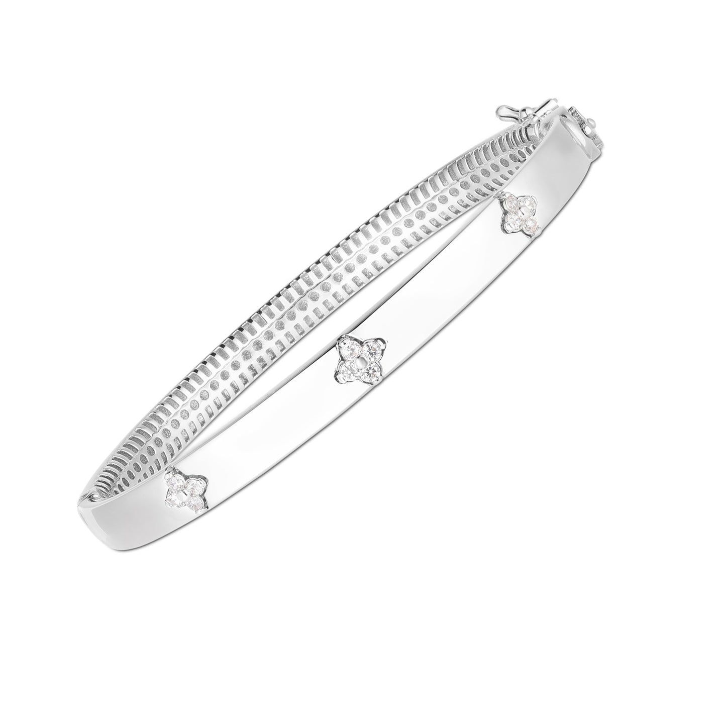 14k White Gold Trilogy Diamond Bangle (5.40 mm) in a sleek high-contrast midnight luxury editorial style