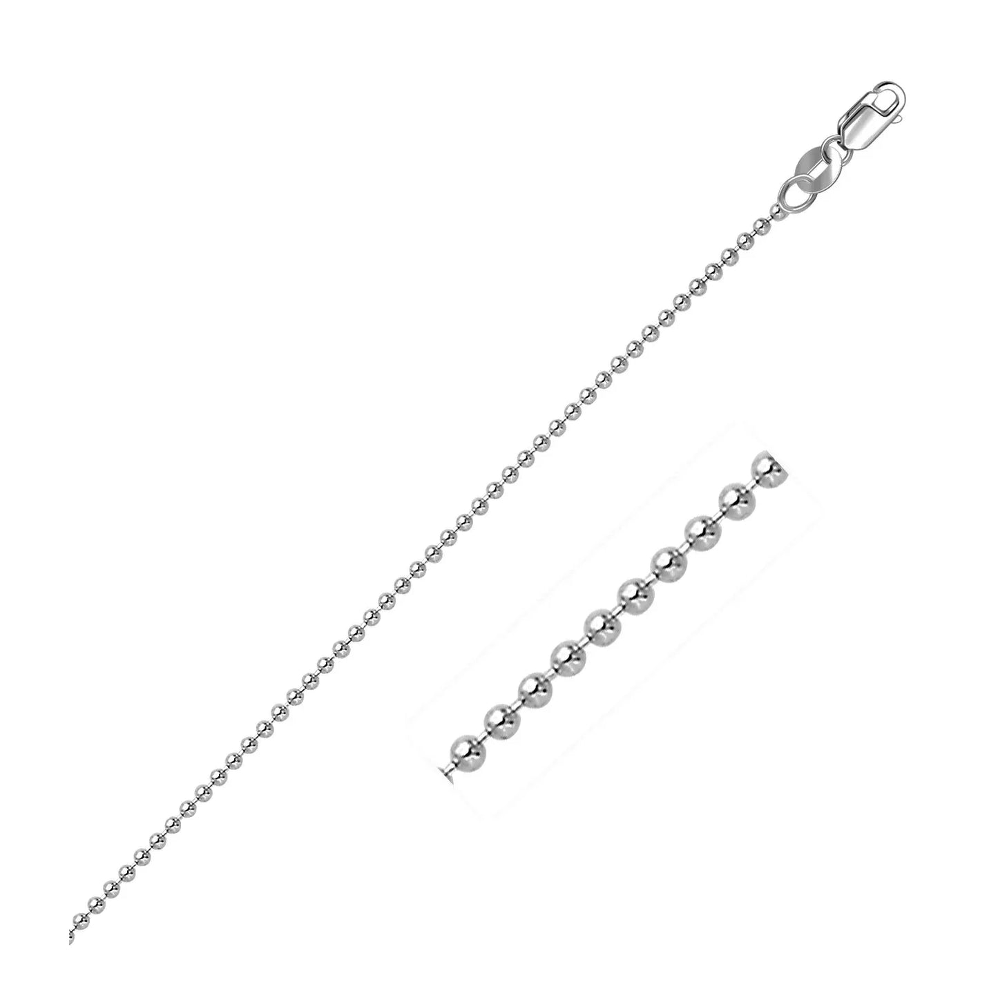 14k White Gold Bead Chain 1.5mm (1.50 mm) - Peelerie