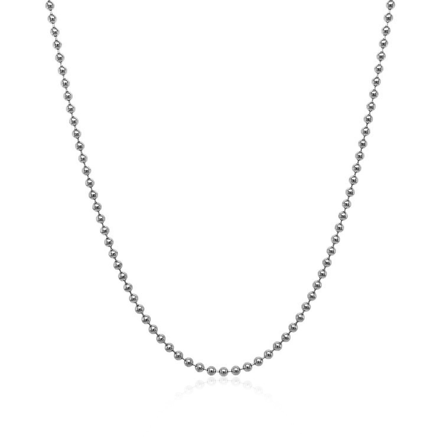 14k White Gold Bead Chain 1.5mm (1.50 mm) in a sleek high-contrast midnight luxury editorial style