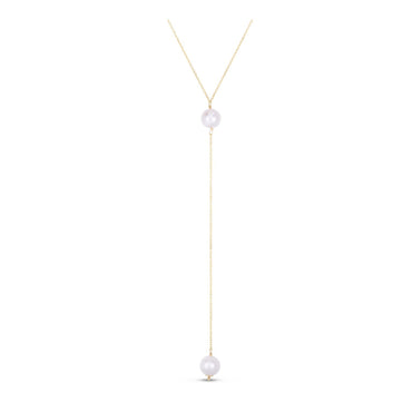 14k Yellow Gold Lariat Necklace with Pearls