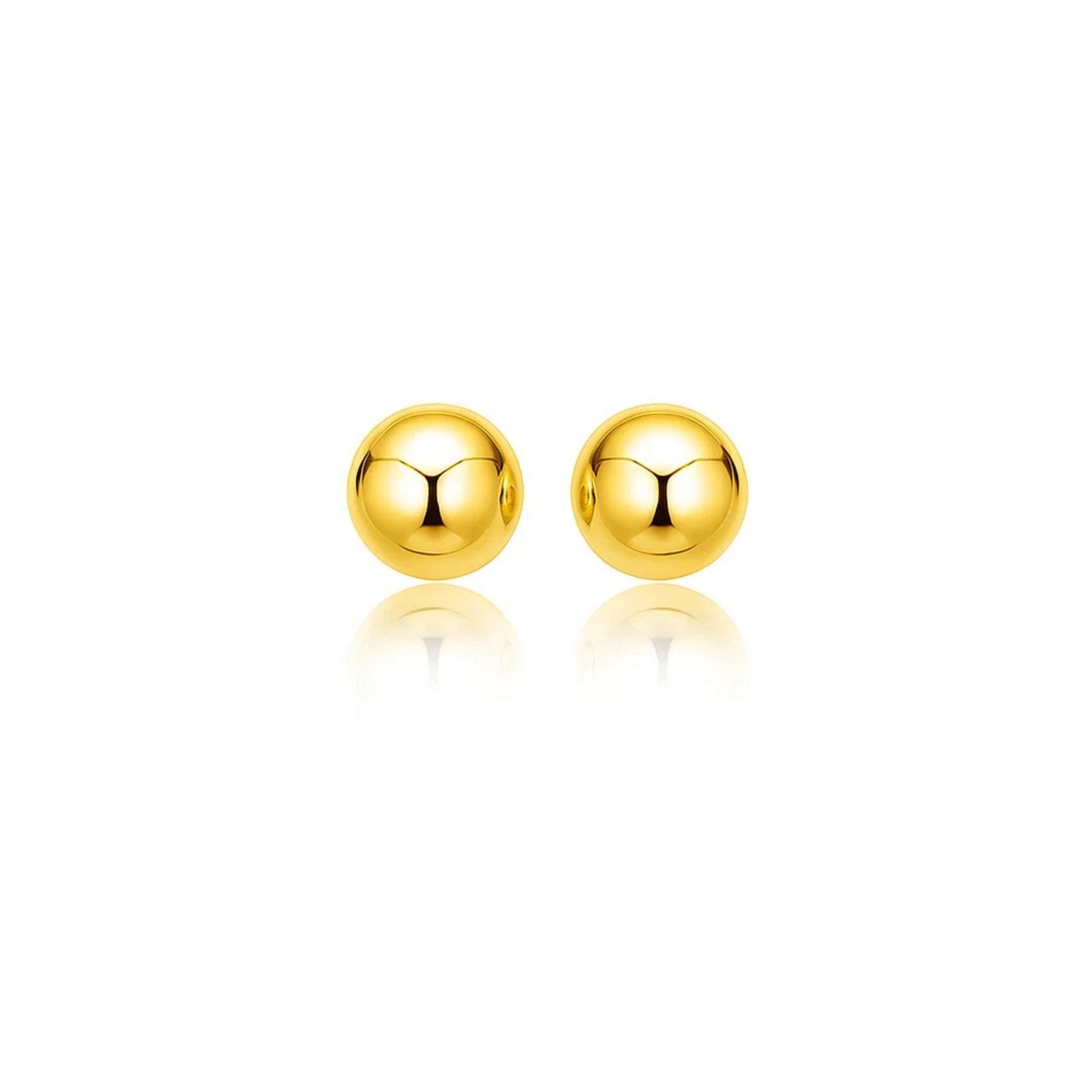 14k Yellow Gold Spherical Stud Earrings (8mm) in a sleek high-contrast midnight luxury editorial style
