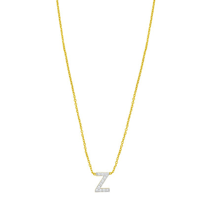 14K Yellow Gold Mini Diamond Z Initial Pendant Necklace