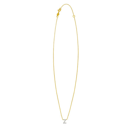 14K Yellow Gold Mini Diamond Z Initial Pendant Necklace