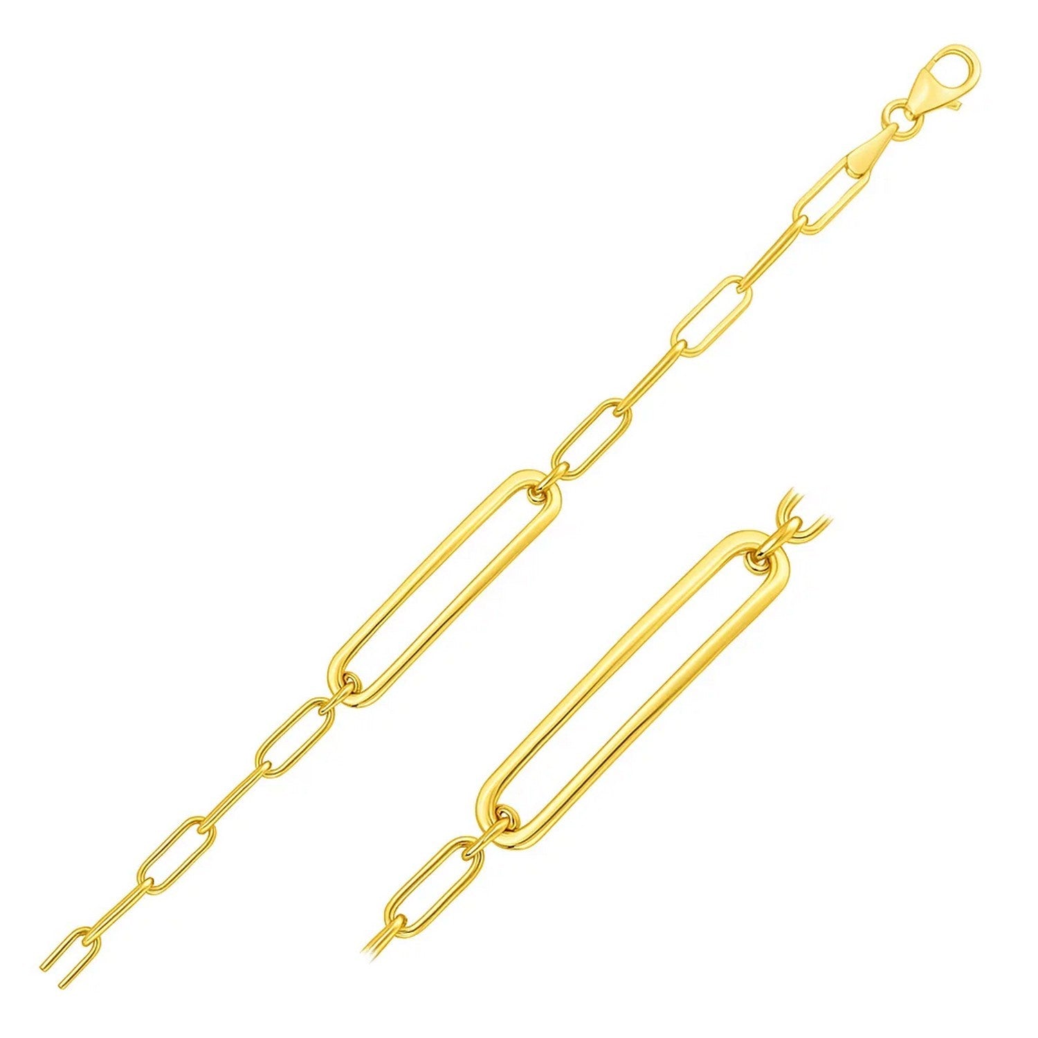 14k Yellow Gold High Polish Open Curved Paperclip Bracelet (3.30 mm) in a sleek high-contrast midnight luxury editorial style