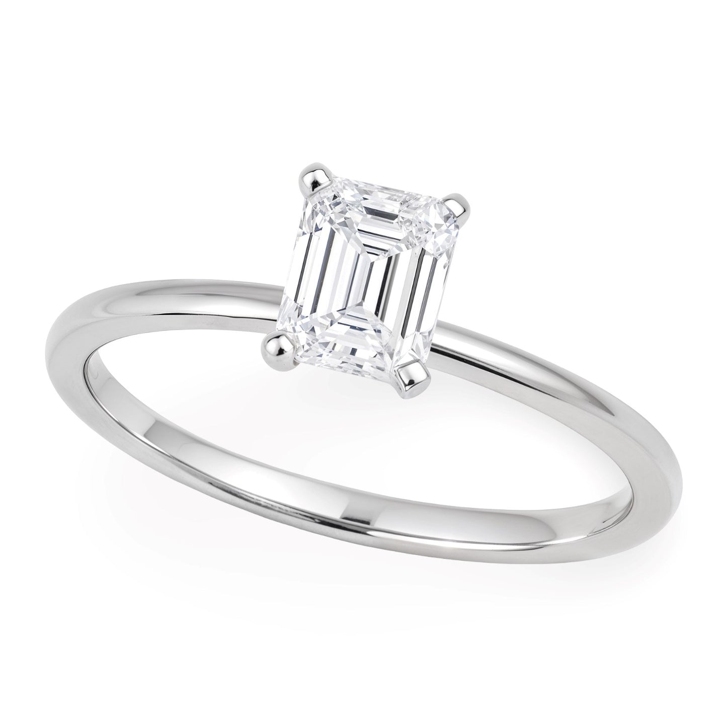 1 Carat Emerald Lab Grown IGI G/VS1 Diamond Solitaire Ring in 14K White Gold