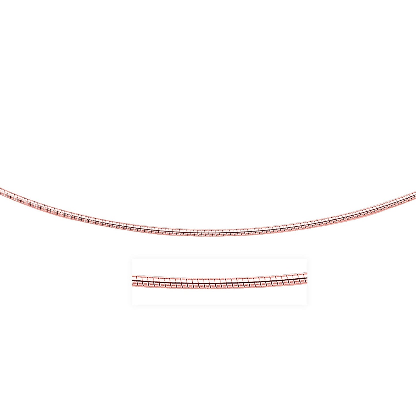 14k Rose Gold Necklace in a Round Omega Chain Style in a sleek high-contrast midnight luxury editorial style