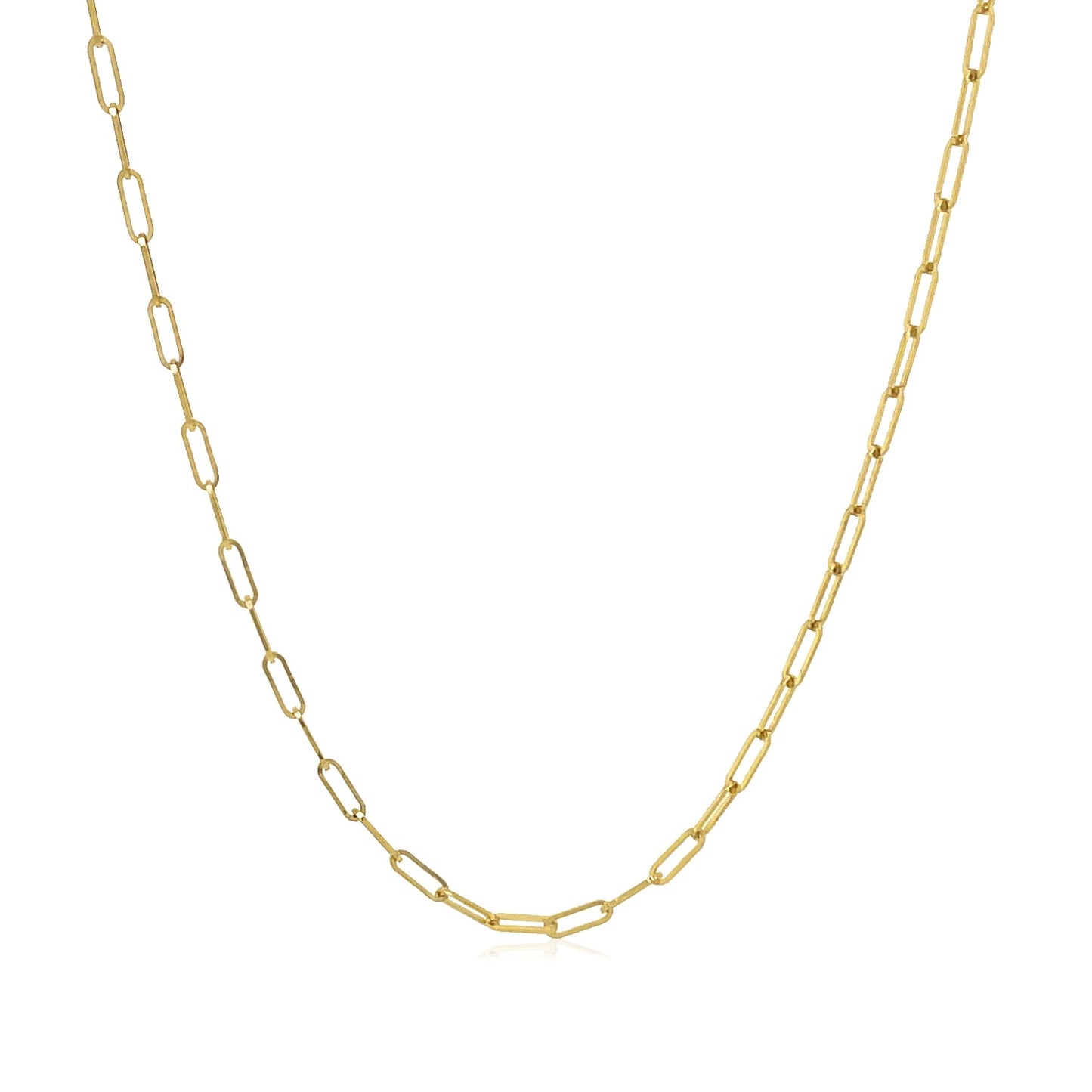 14K Yellow Gold Fine Paperclip Chain (1.50 mm) in a sleek high-contrast midnight luxury editorial style