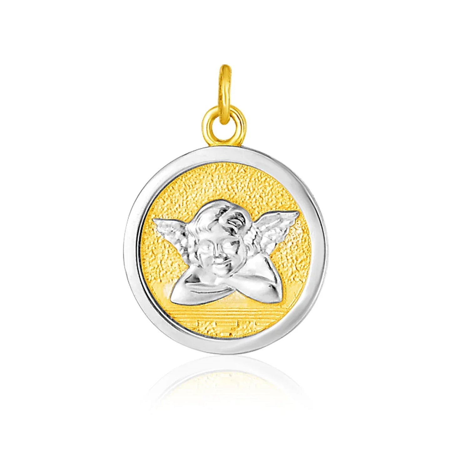 14k Two Tone Gold Round Angel Medal Pendant - Peelerie