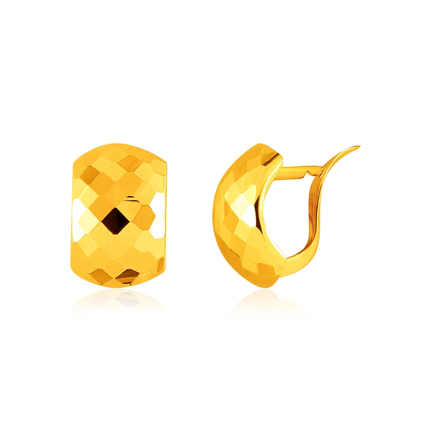 14k Yellow Gold Geometric Texture Earrings in a sleek high-contrast midnight luxury editorial style
