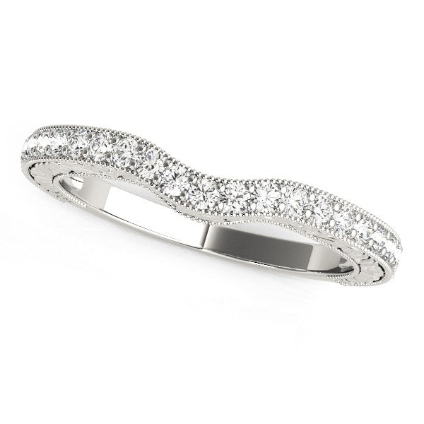 14k White Gold Antique Style Milgrained Curved Diamond Ring (1/4 cttw) in a sleek high-contrast midnight luxury editorial sty