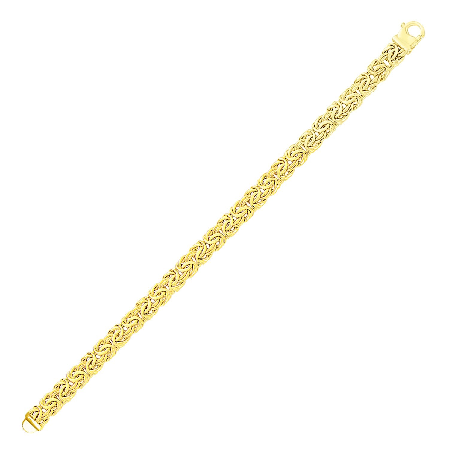 14k Yellow Gold Byzantine Style Chain Bracelet (7.20 mm) in a sleek high-contrast midnight luxury editorial style