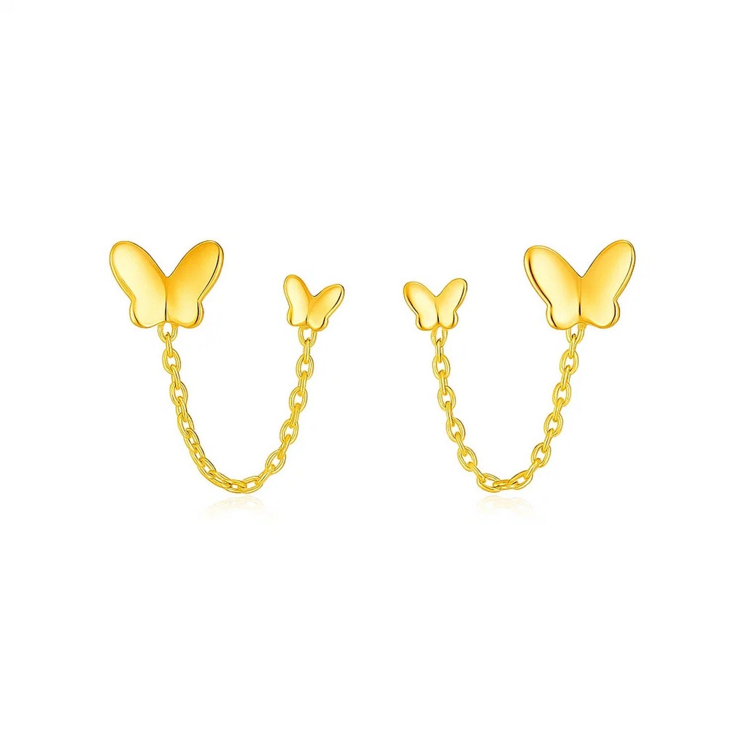 14k Yellow Gold Two Hole Post Earrings with Butterflies in a sleek high-contrast midnight luxury editorial style