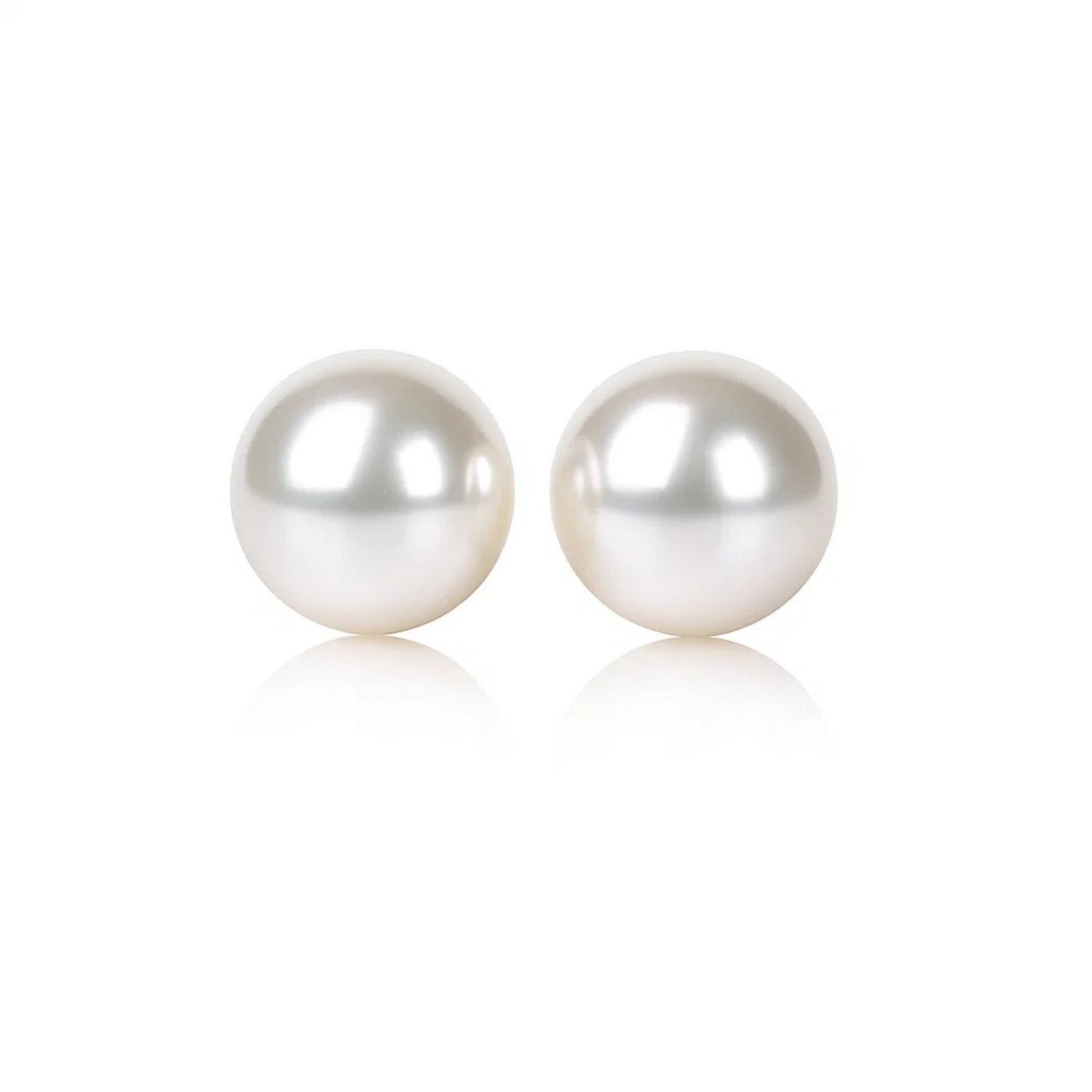 14k Yellow Gold Freshwater Cultured White Pearl Stud Earrings (7mm) in a sleek high-contrast midnight luxury editorial style
