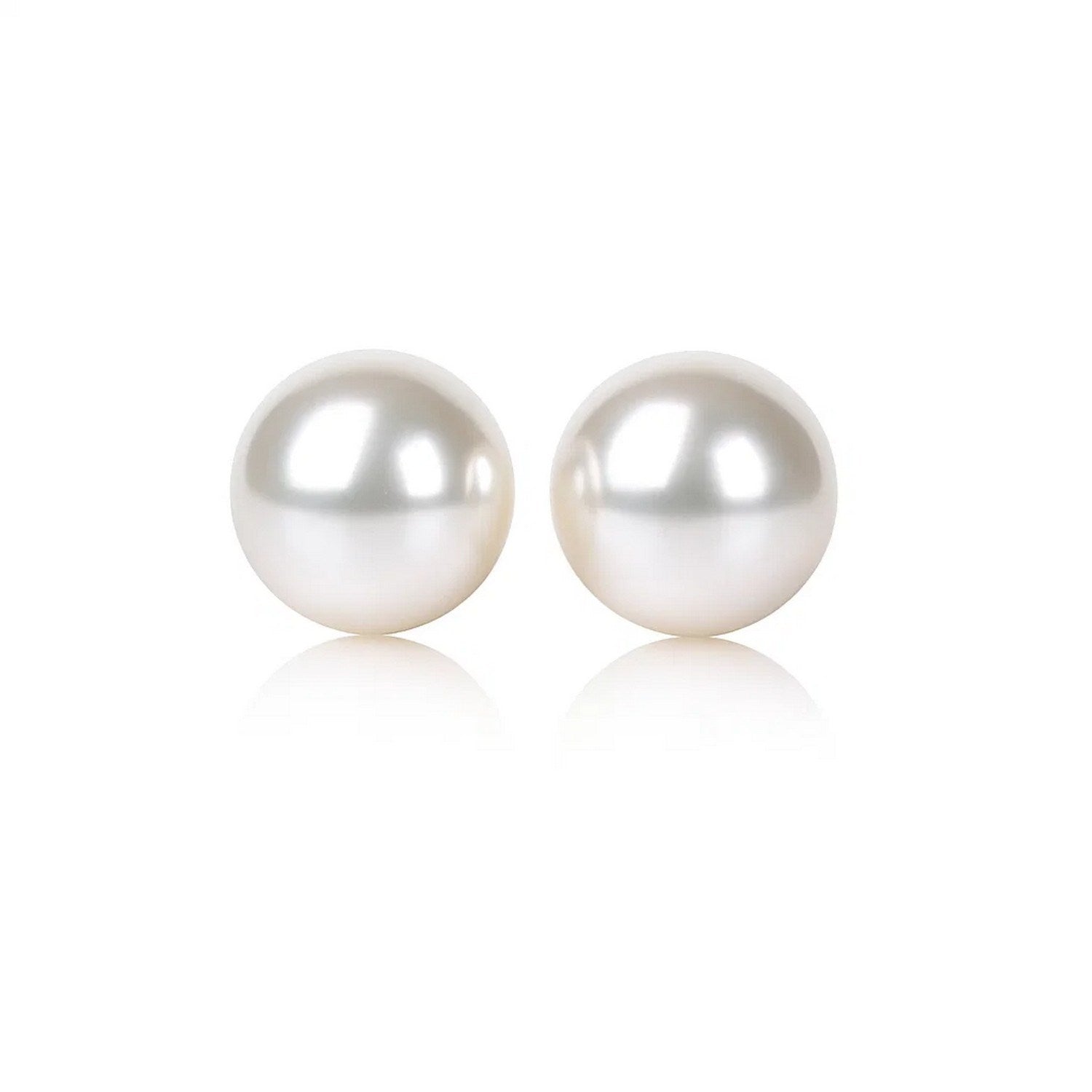 14k Yellow Gold Freshwater Cultured White Pearl Stud Earrings (7mm) in a sleek high-contrast midnight luxury editorial style
