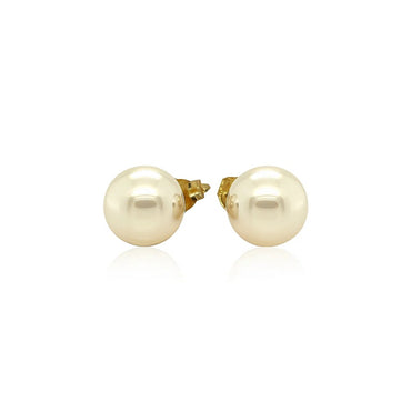 14k Yellow Gold Freshwater Cultured White Pearl Stud Earrings (7mm)