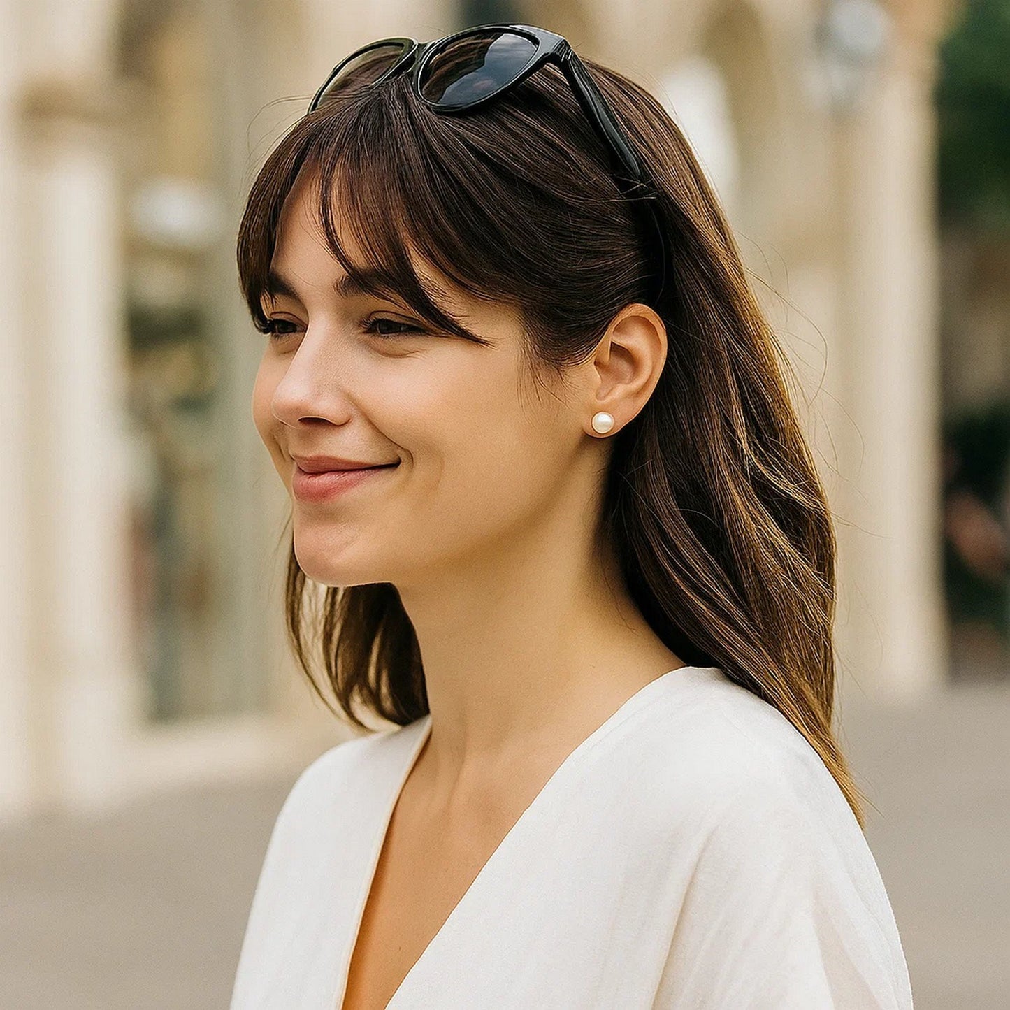 14k Yellow Gold Freshwater Cultured White Pearl Stud Earrings (7mm)