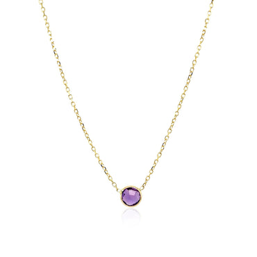 14k Yellow Gold 17 inch Necklace with Round Amethyst