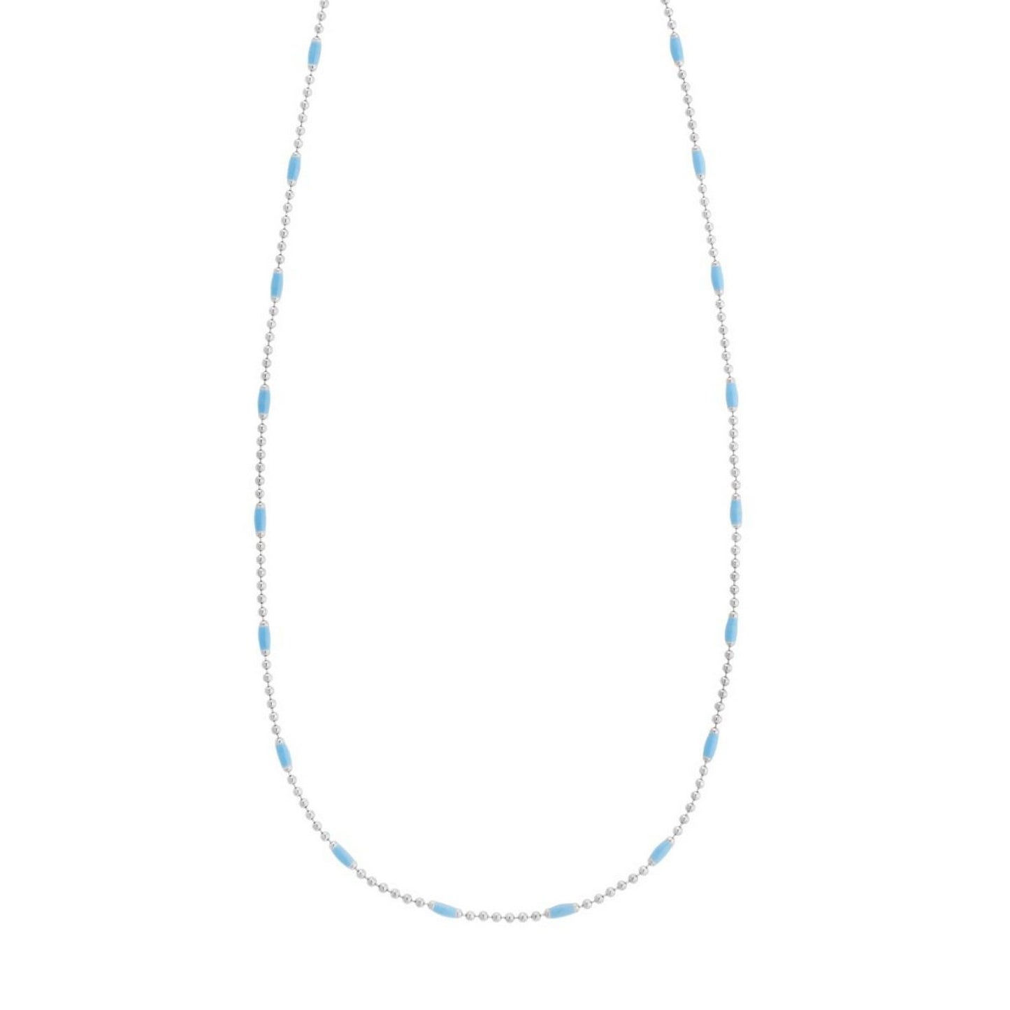 Sterling Silver Rhodium Plated Blue Enamel Beaded Necklace