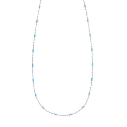 Sterling Silver Rhodium Plated Blue Enamel Beaded Necklace