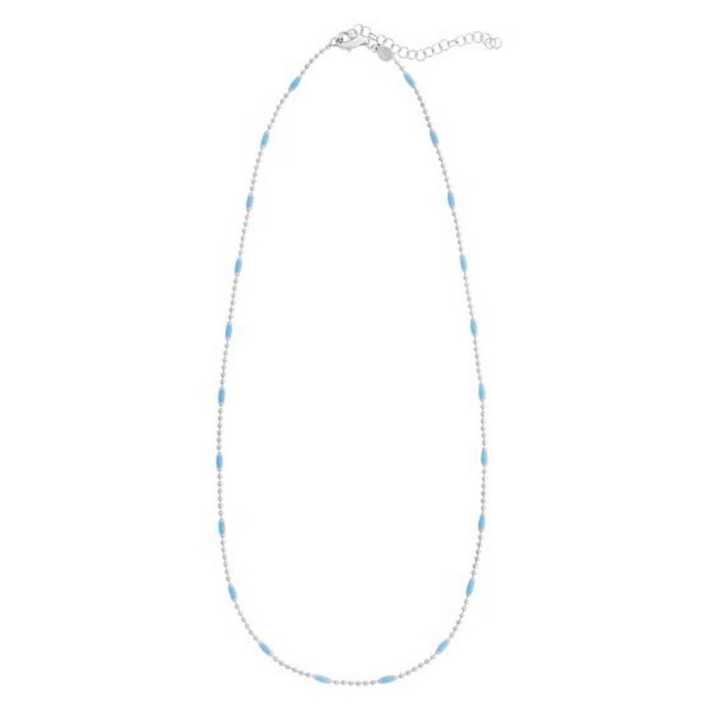 Sterling Silver Rhodium Plated Blue Enamel Beaded Necklace