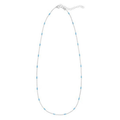 Sterling Silver Rhodium Plated Blue Enamel Beaded Necklace